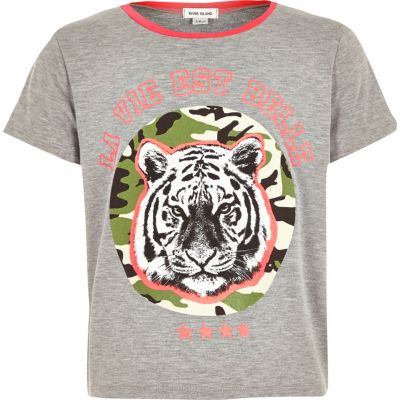 Girls grey tiger print t-shirt